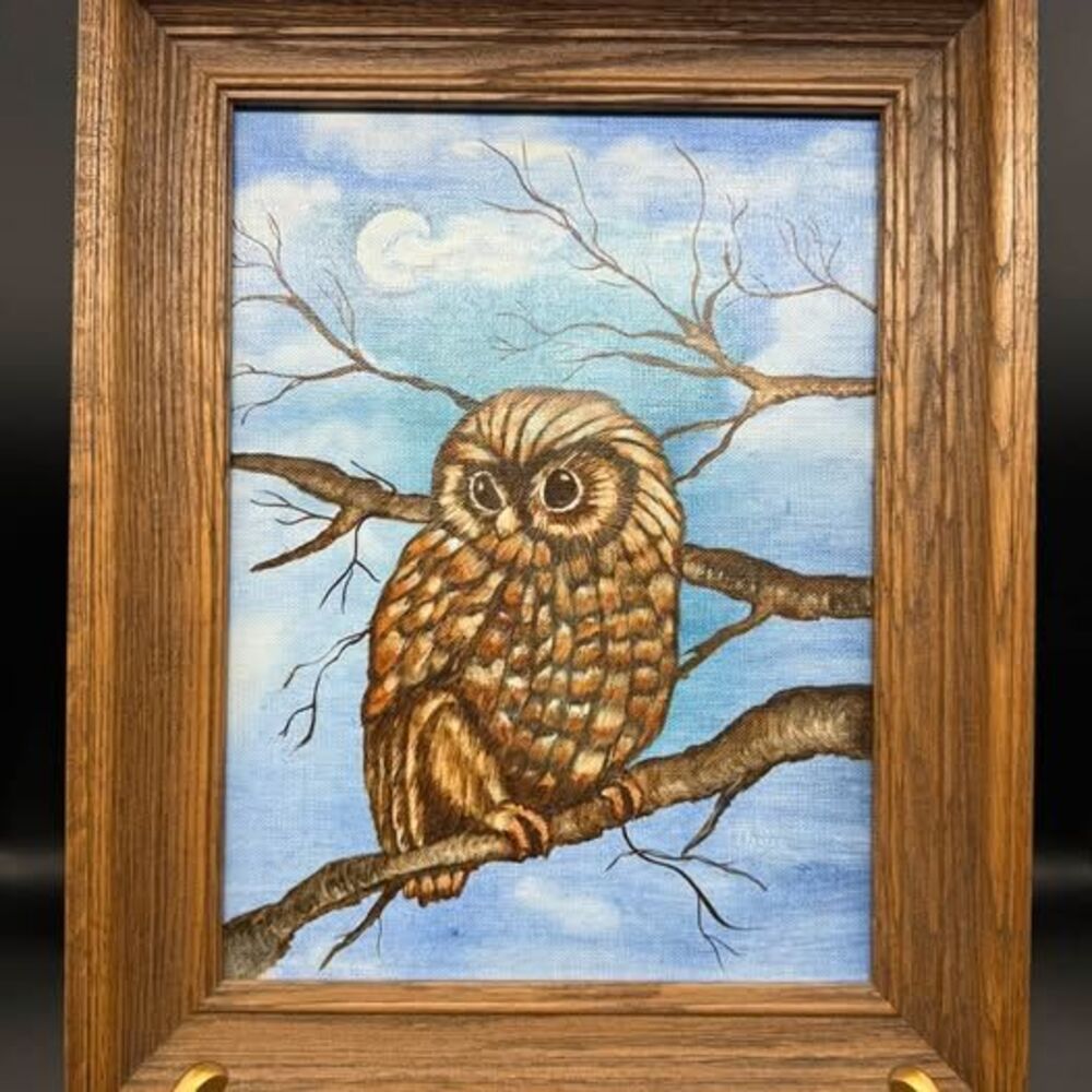 Original Owl Oil Painting on Canvas Signed Theis 12"x15"